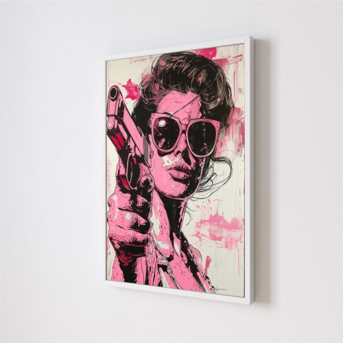 Quadro Decorativo Pop Art Mulher em Adesivo com Moldura Caixa