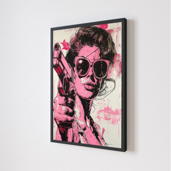 Quadro Decorativo Pop Art Mulher em Adesivo com Moldura Caixa