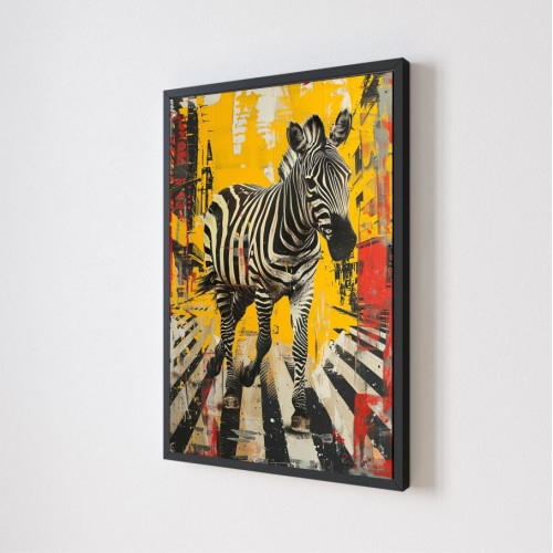 Quadro Decorativo Pop Art Zebra em Adesivo com Moldura Caixa