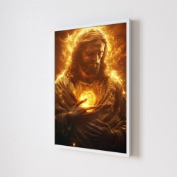 Quadro Decorativo Jesus Fogo em Adesivo com Moldura Caixa