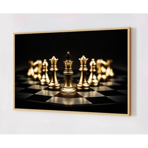 Quadro Decorativo Xadrez Dourado em Adesivo com Moldura Caixa