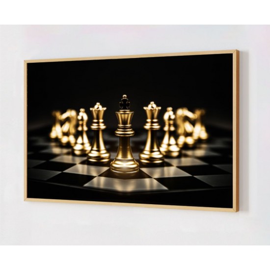 Quadro Decorativo Xadrez Dourado em Adesivo com Moldura Caixa