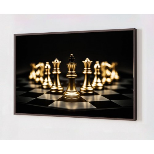 Quadro Decorativo Xadrez Dourado em Adesivo com Moldura Caixa