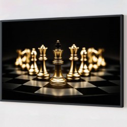 Quadro Decorativo Xadrez Dourado em Adesivo com Moldura Caixa