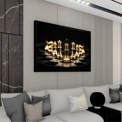 Quadro Decorativo Xadrez Dourado em Adesivo com Moldura Caixa