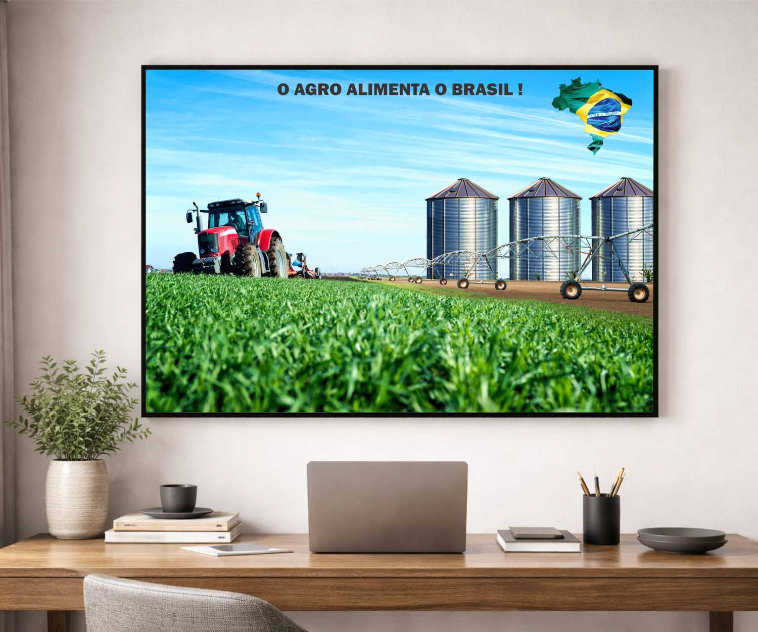 Quadro Decorativo Agro Alimenta o Brasil Trator e Plantação