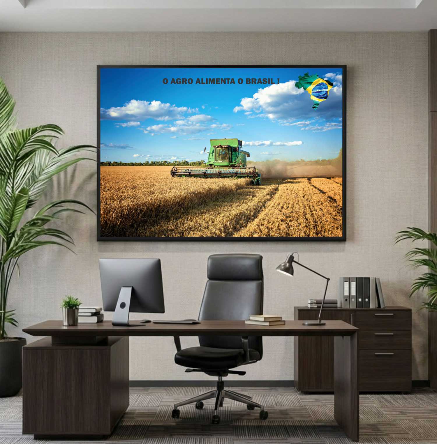 Quadro Decorativo Agro Alimenta o Brasil Máquina Agrícola 