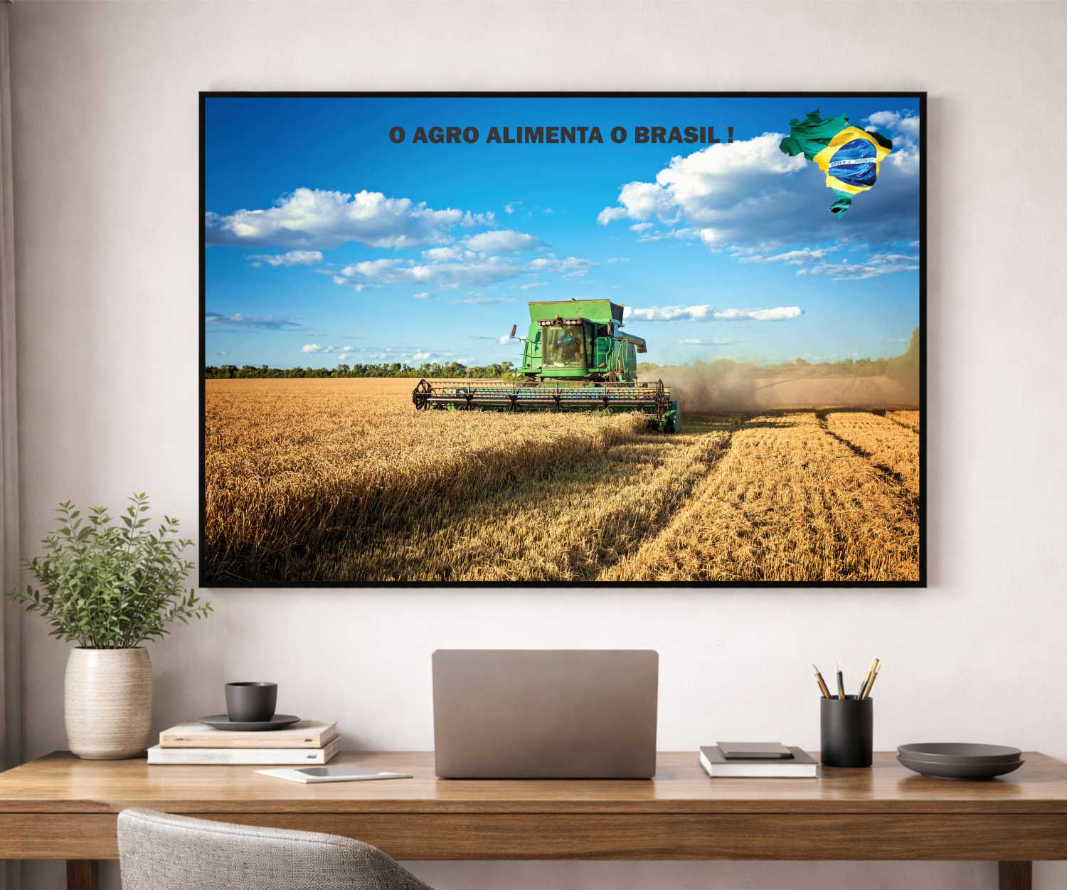 Quadro Decorativo Agro Alimenta o Brasil Máquina Agrícola 