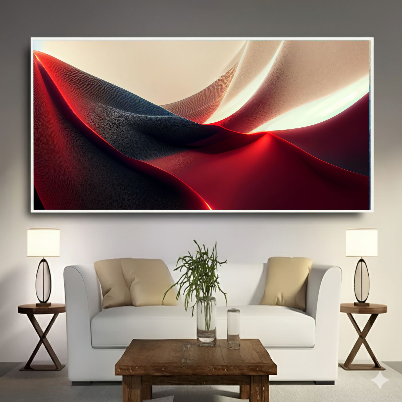 Quadro Decorativo Abstrato Curvas Fluídas Vermelhas