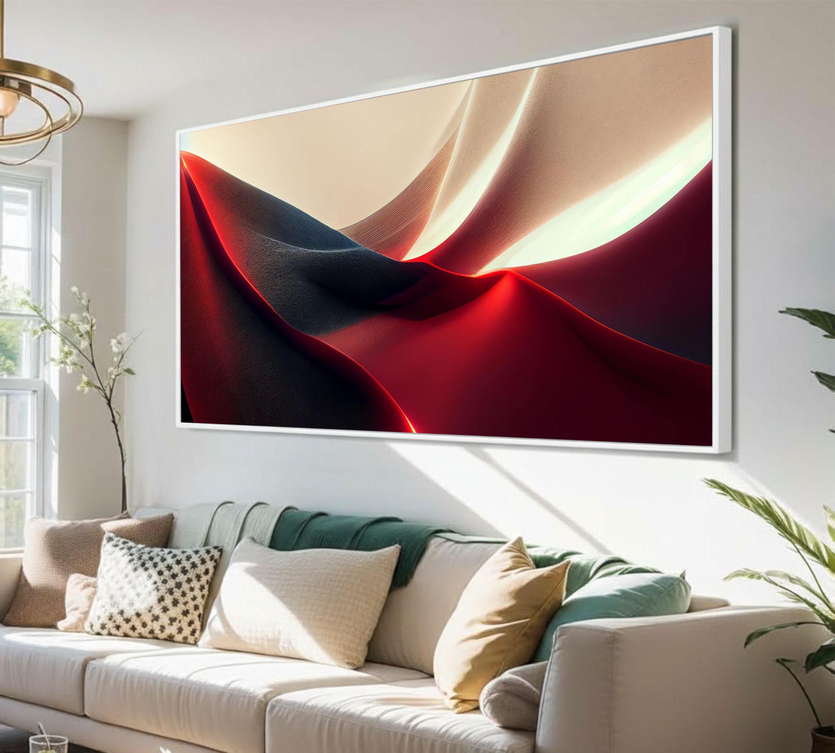 Quadro Decorativo Abstrato Curvas Fluídas Vermelhas