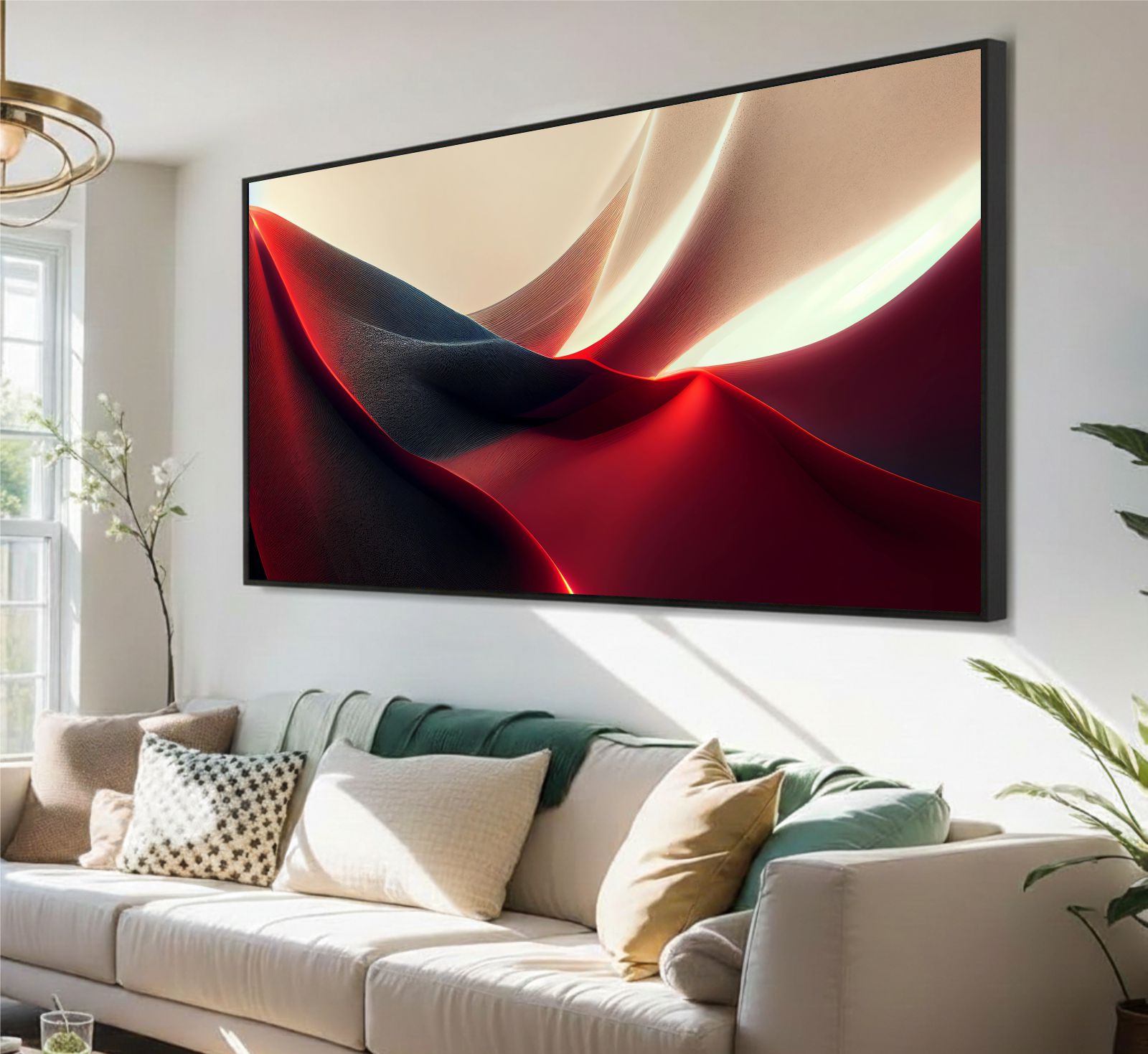 Quadro Decorativo Abstrato Curvas Fluídas Vermelhas