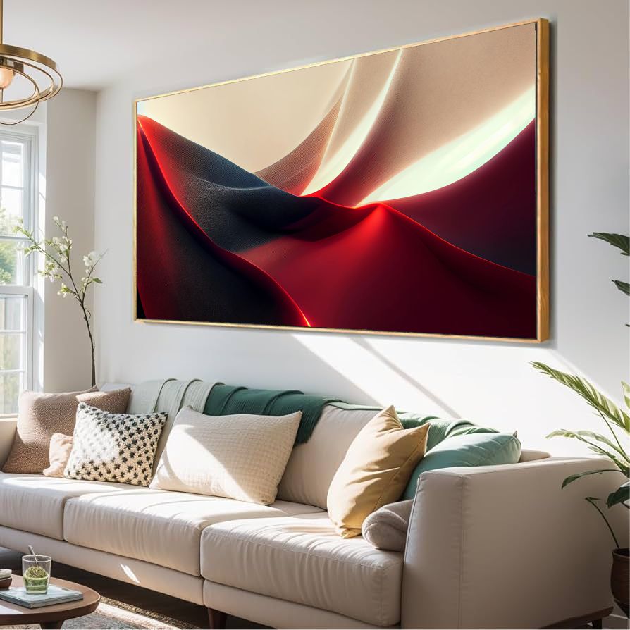 Quadro Decorativo Abstrato Curvas Fluídas Vermelhas