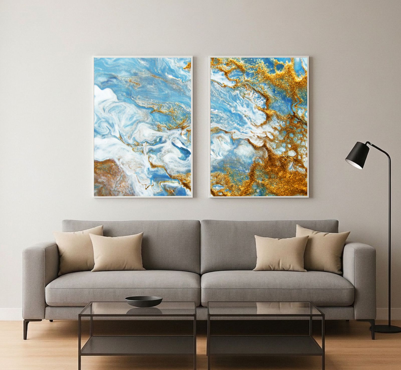 Kit 2 Quadros Decorativos Abstratos Mármore Azul E Dourado Kit 2 Quadros Decorativos Abstratos Mármore Azul E Dourado