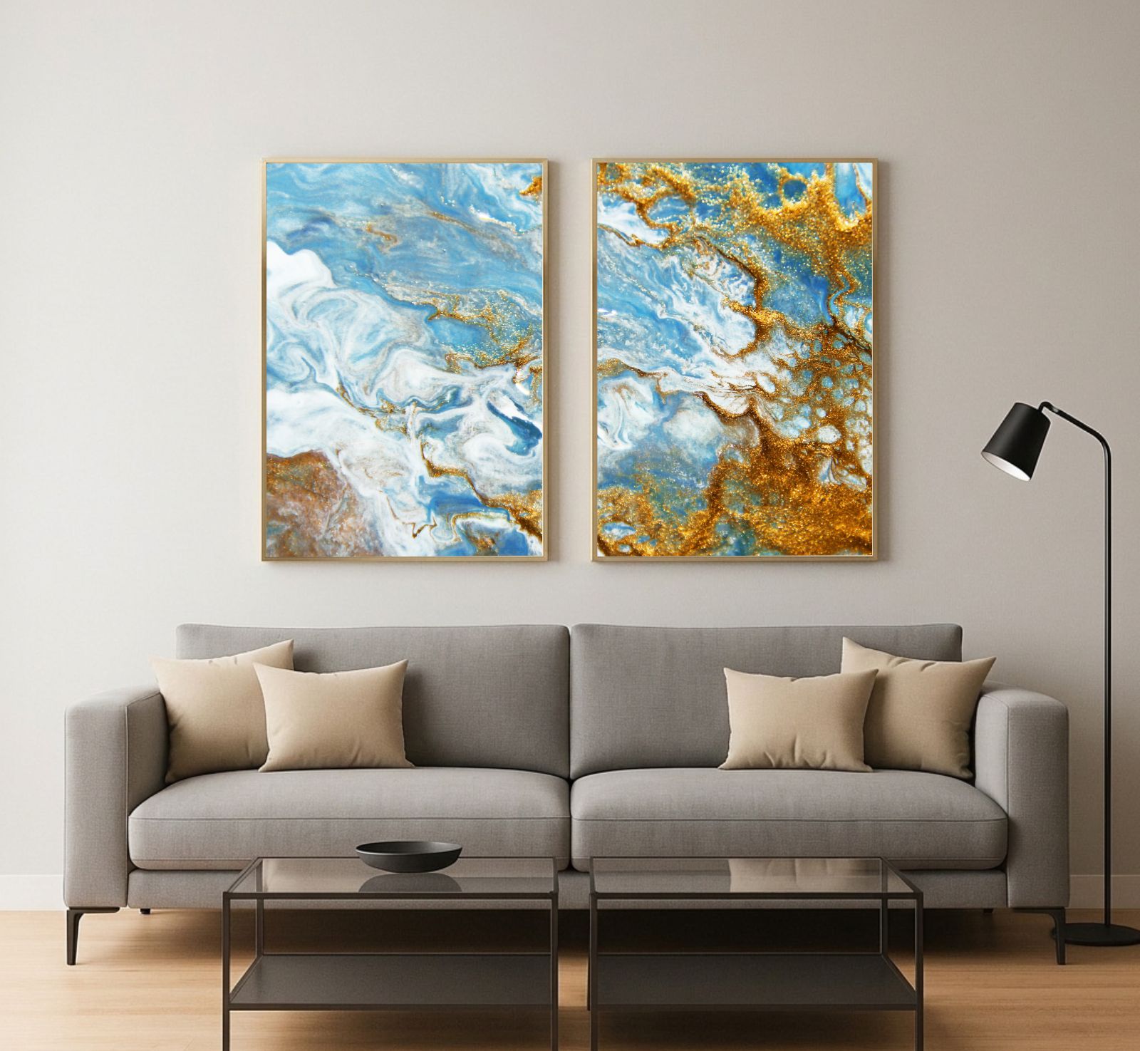 Kit 2 Quadros Decorativos Abstratos Mármore Azul E Dourado Kit 2 Quadros Decorativos Abstratos Mármore Azul E Dourado