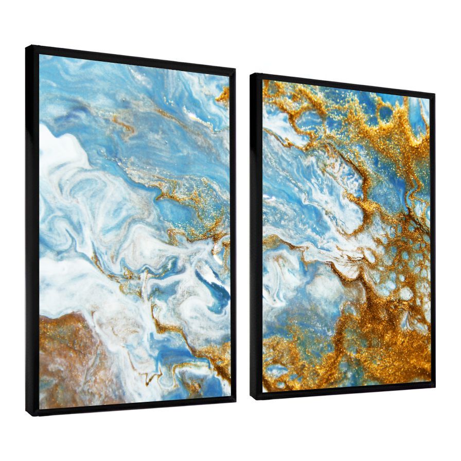 Kit 2 Quadros Decorativos Abstratos Mármore Azul E Dourado Kit 2 Quadros Decorativos Abstratos Mármore Azul E Dourado