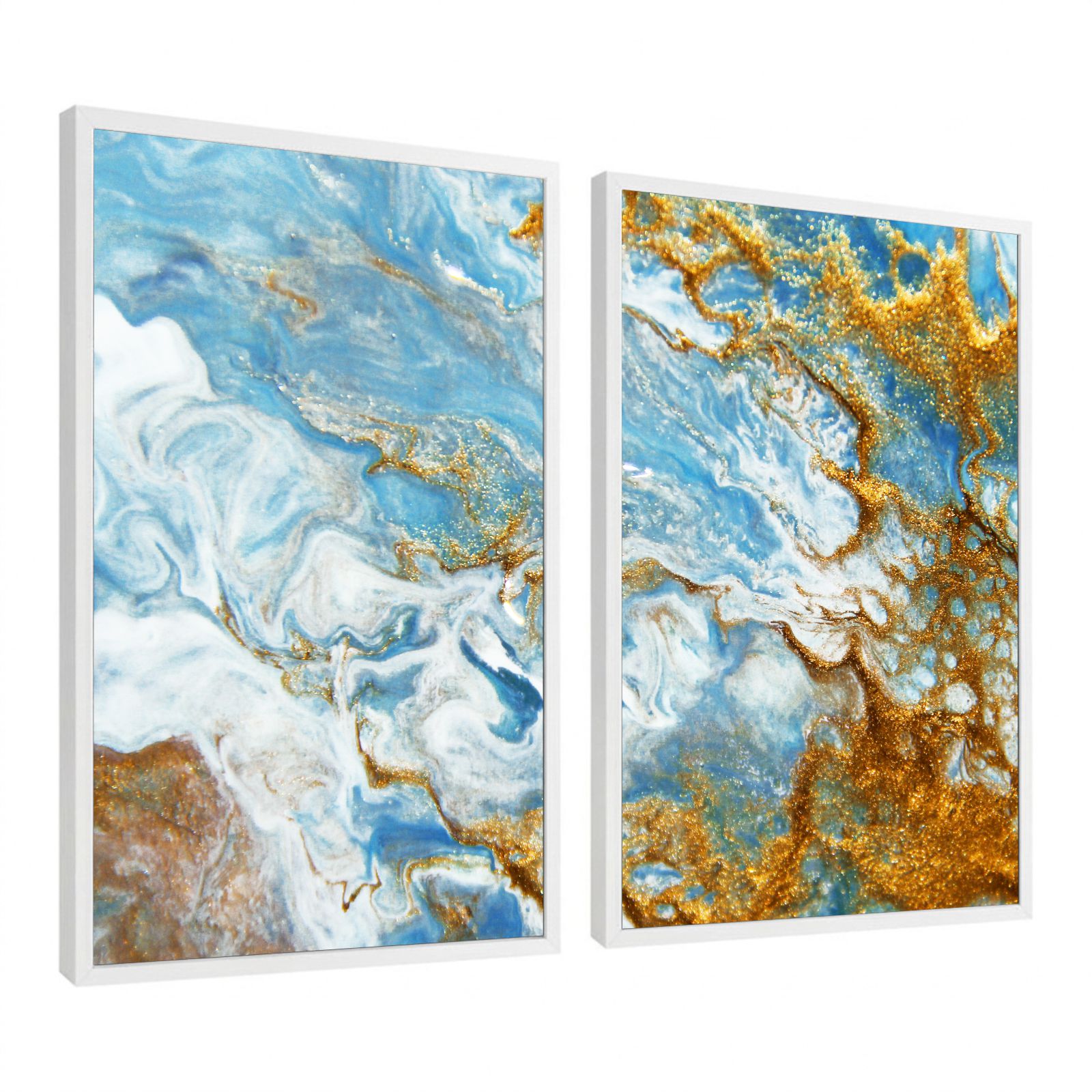 Kit 2 Quadros Decorativos Abstratos Mármore Azul E Dourado Kit 2 Quadros Decorativos Abstratos Mármore Azul E Dourado