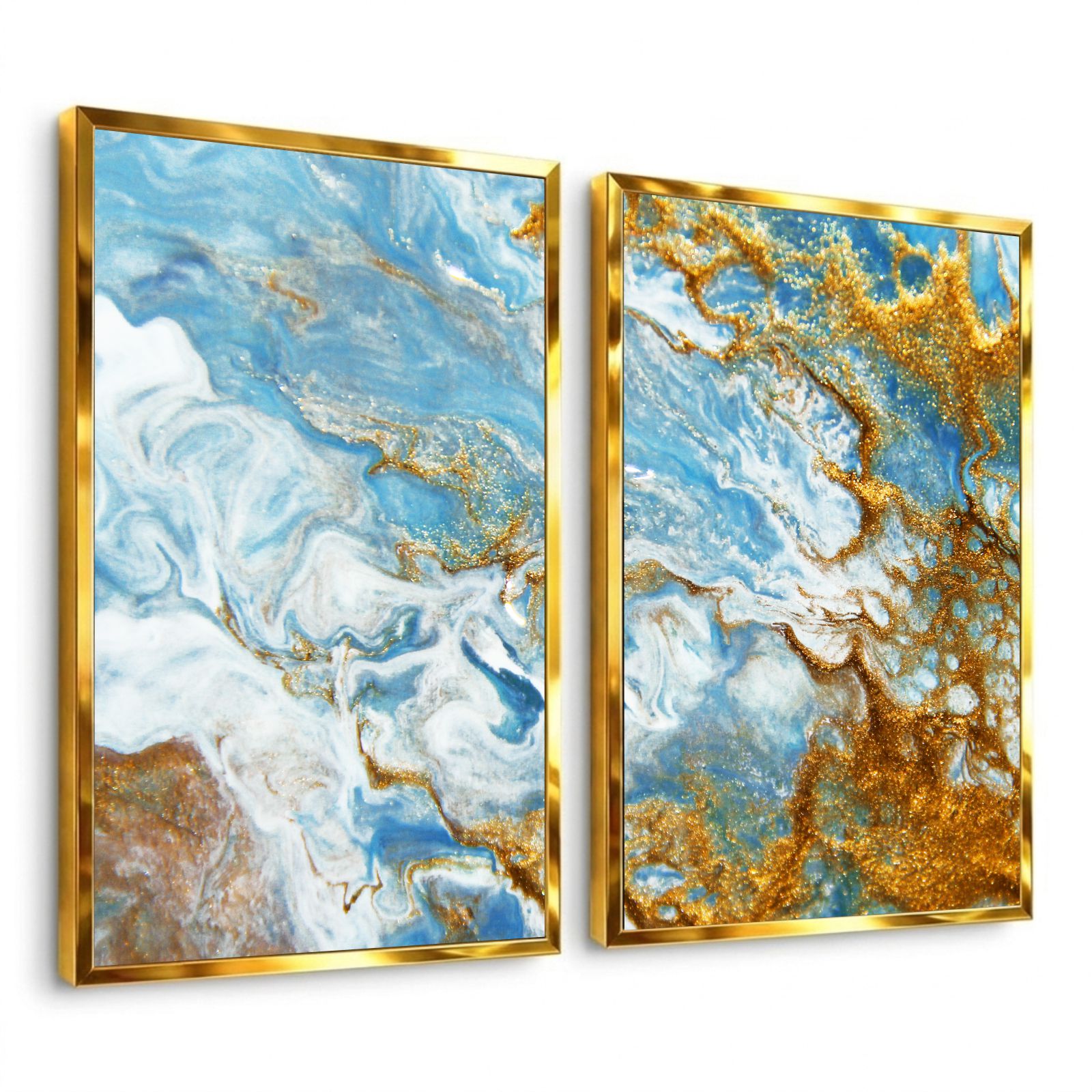 Kit 2 Quadros Decorativos Abstratos Mármore Azul E Dourado Kit 2 Quadros Decorativos Abstratos Mármore Azul E Dourado