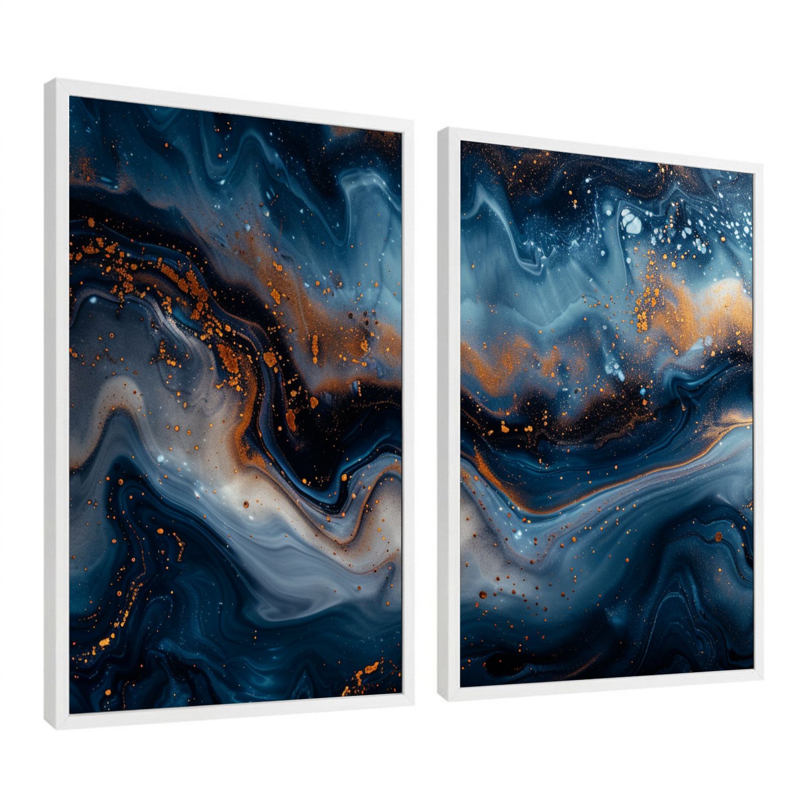 Kit 2 Quadros Decorativos Abstratos Azul Marinho e Dourado