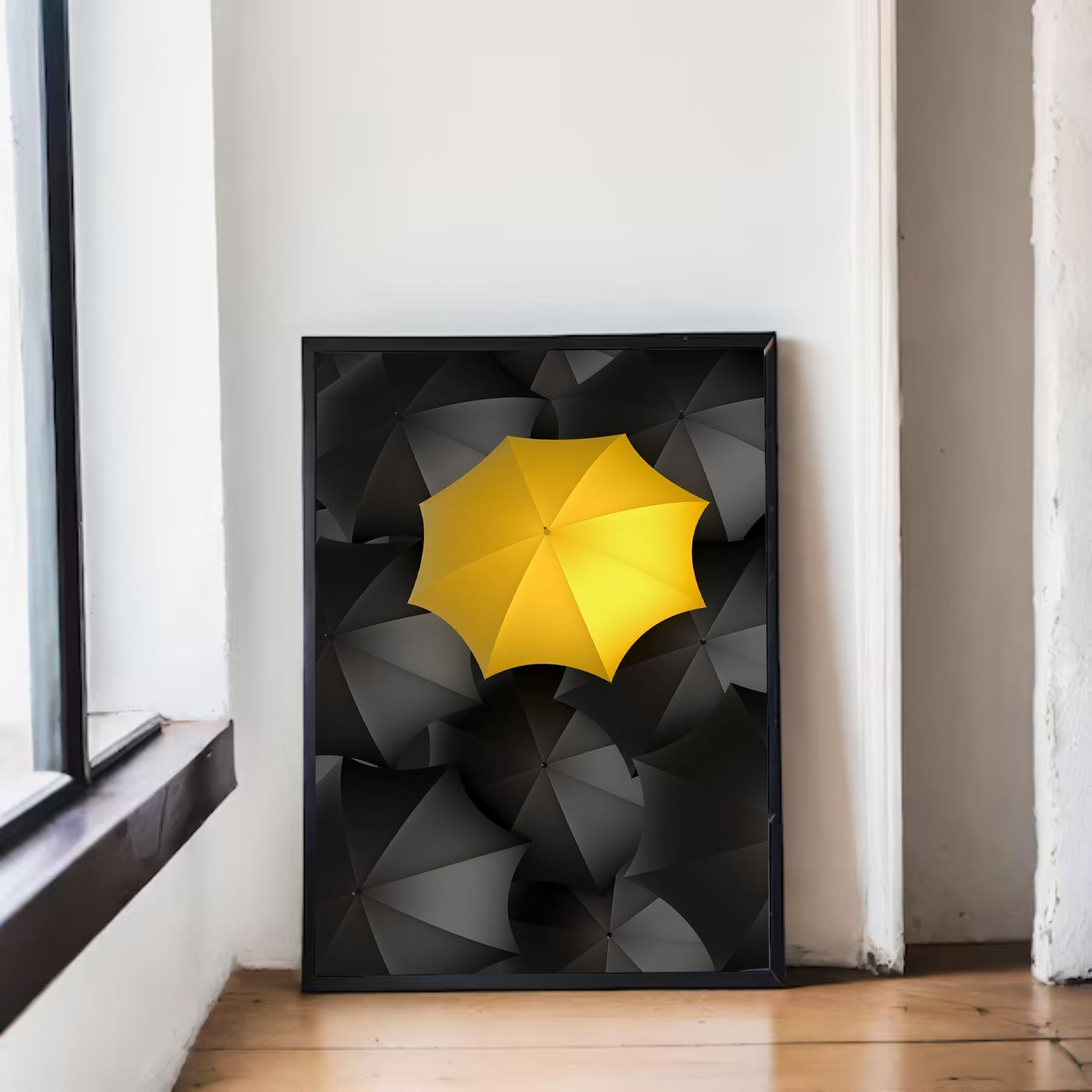 Quadro Decorativo Guarda Chuva Minimalista Amarelo