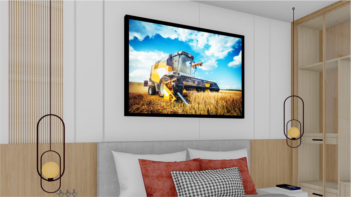 Quadro Decorativo Colheitadeira em Adesivo com Moldura Caixa