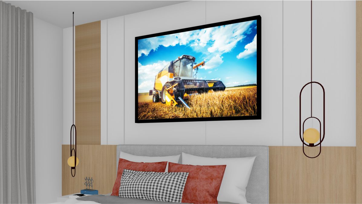 Quadro Decorativo Colheitadeira em Adesivo com Moldura Caixa