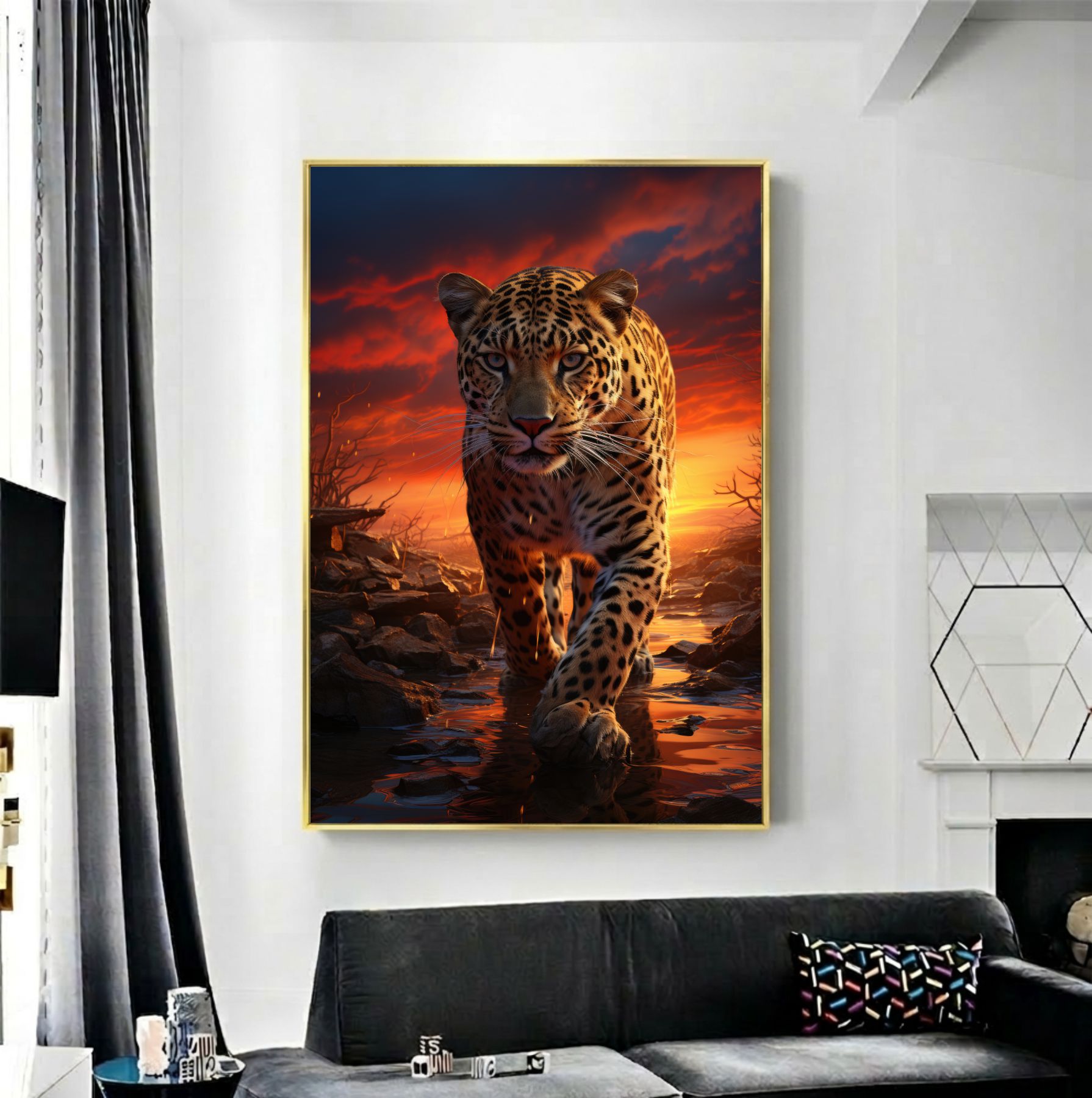 Quadro Decorativo Leopardo na Selva Africana 