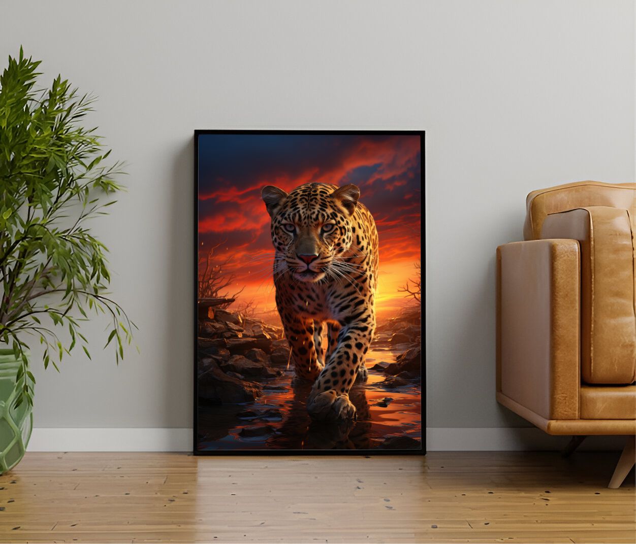 Quadro Decorativo Leopardo na Selva Africana 