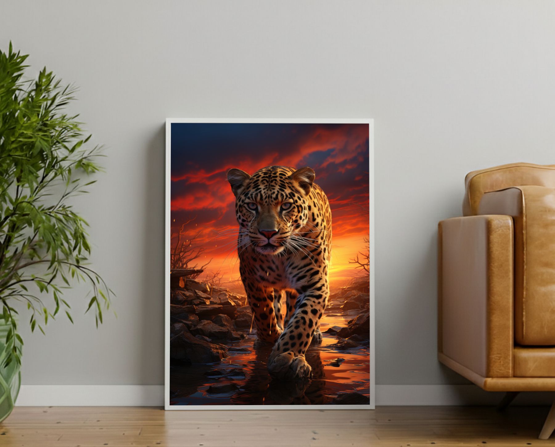 Quadro Decorativo Leopardo na Selva Africana 