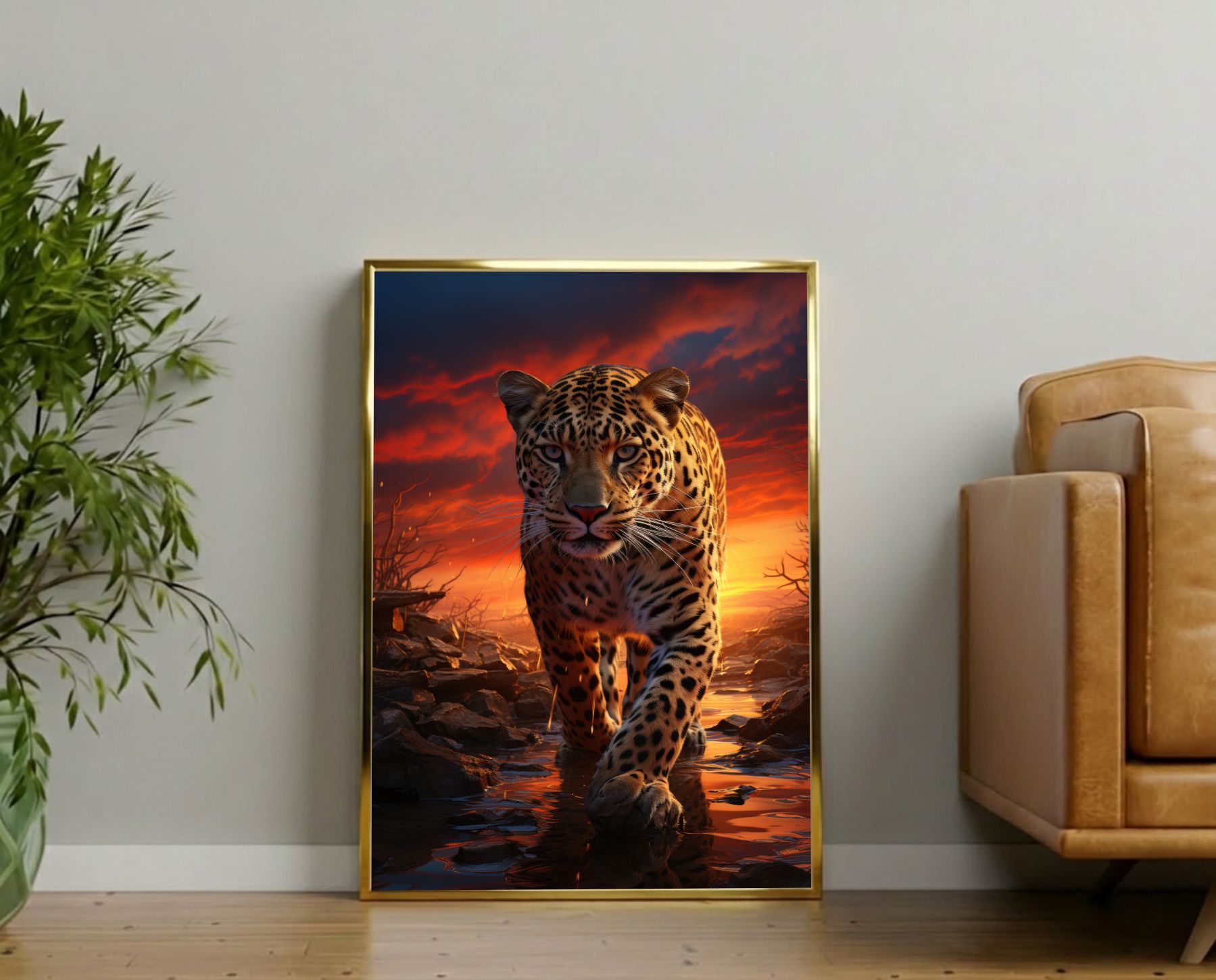 Quadro Decorativo Leopardo na Selva Africana 