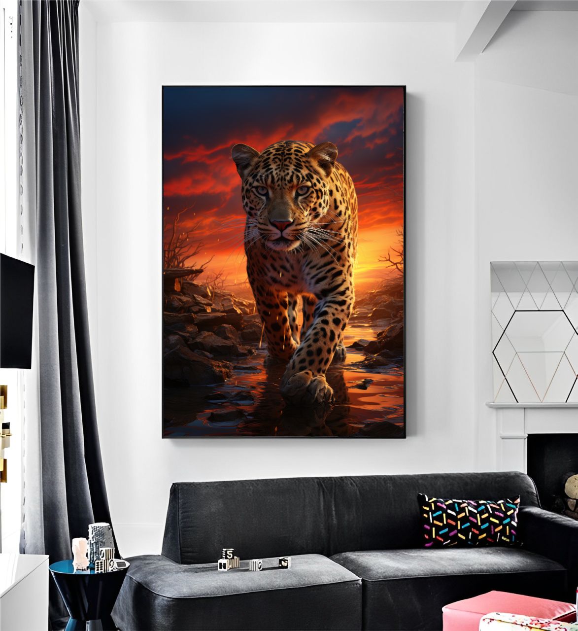 Quadro Decorativo Leopardo na Selva Africana 