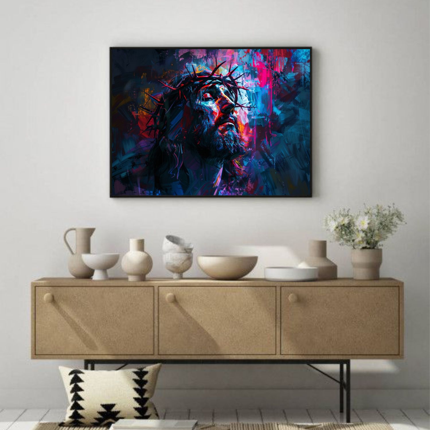 Quadro Decorativo Arte Jesus em Adesivo com Moldura Caixa