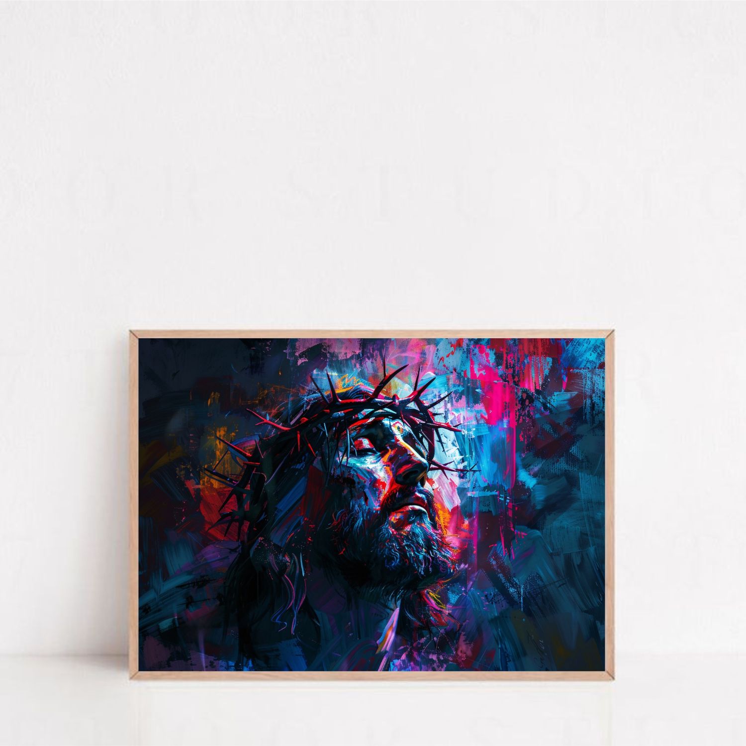 Quadro Decorativo Arte Jesus em Adesivo com Moldura Caixa