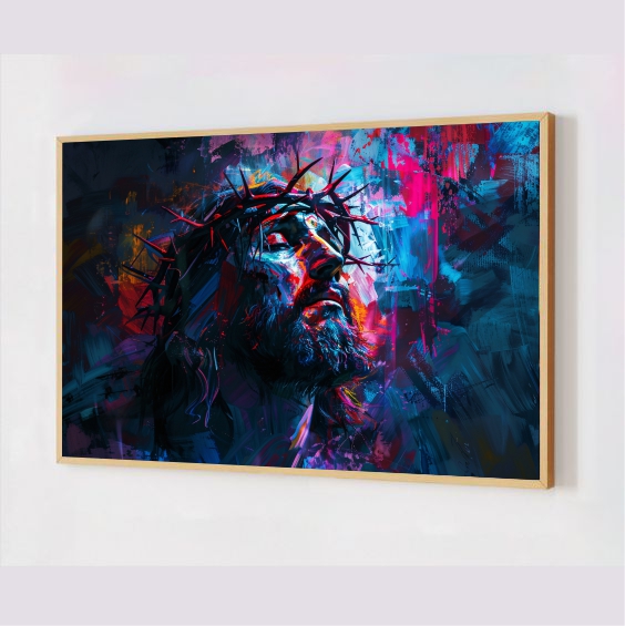 Quadro Decorativo Arte Jesus em Adesivo com Moldura Caixa