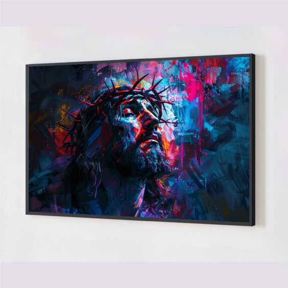 Quadro Decorativo Arte Jesus em Adesivo com Moldura Caixa