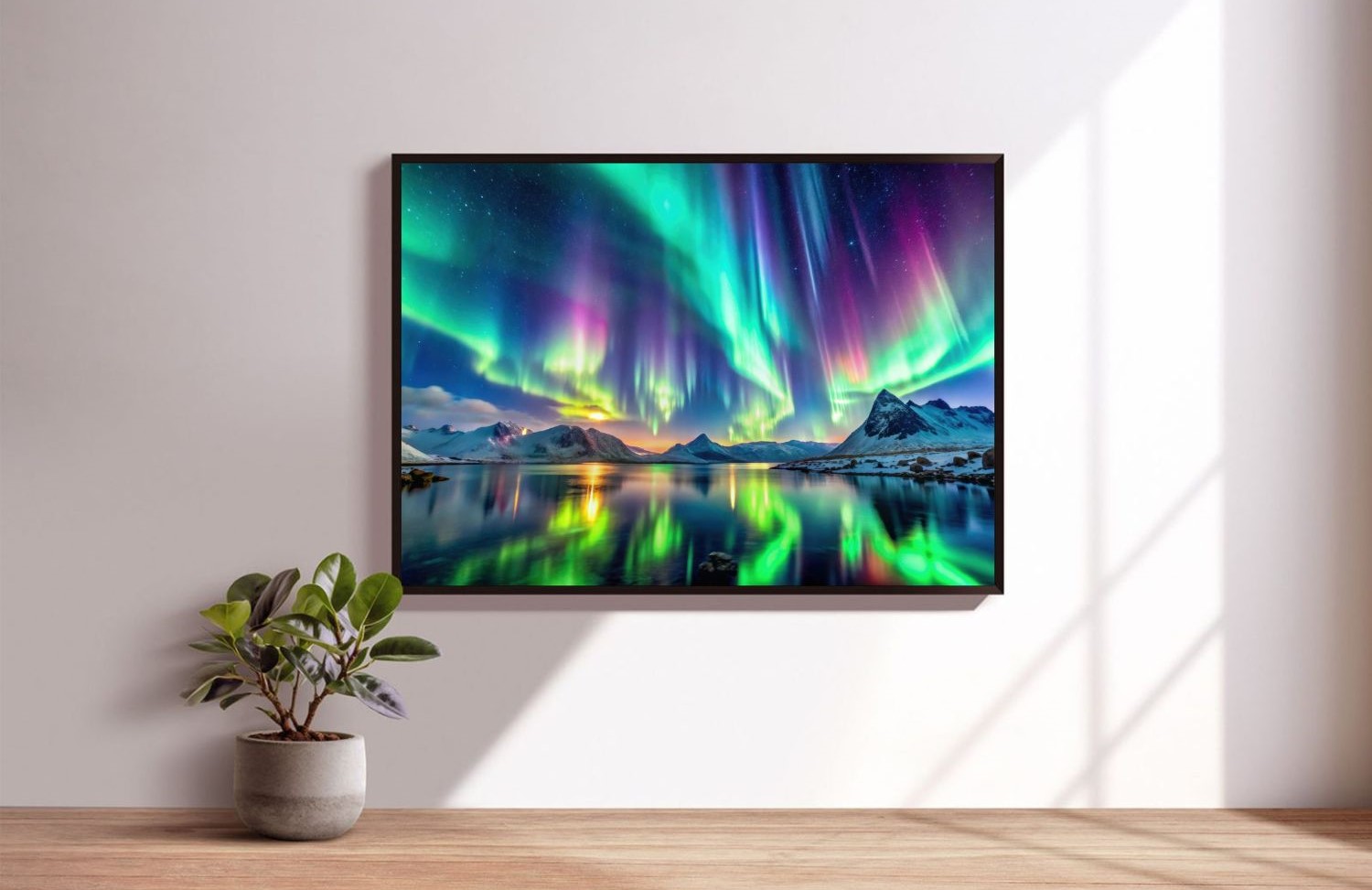 Quadro Decorativo Aurora Boreal em Adesivo com Moldura Caixa
