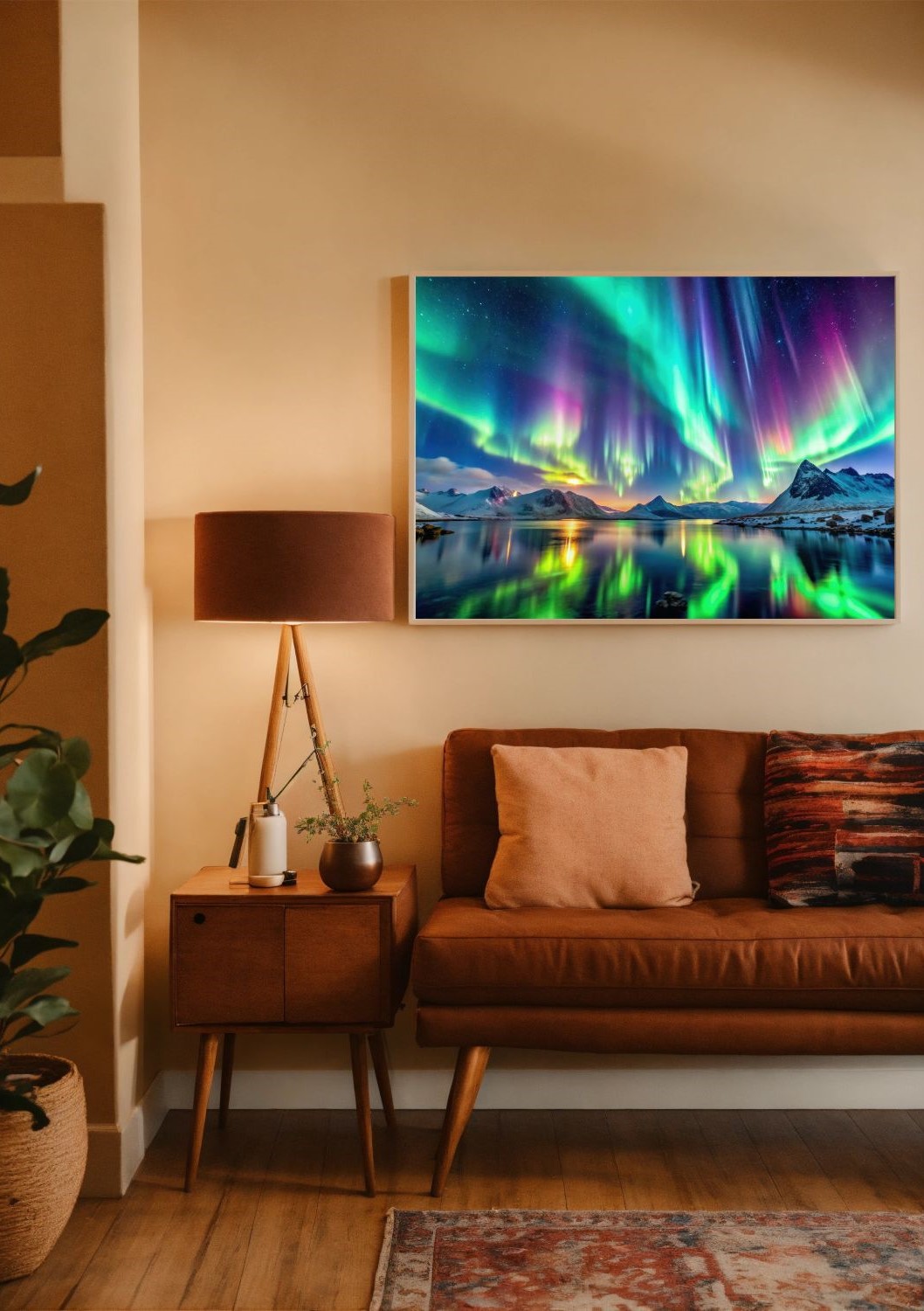 Quadro Decorativo Aurora Boreal em Adesivo com Moldura Caixa