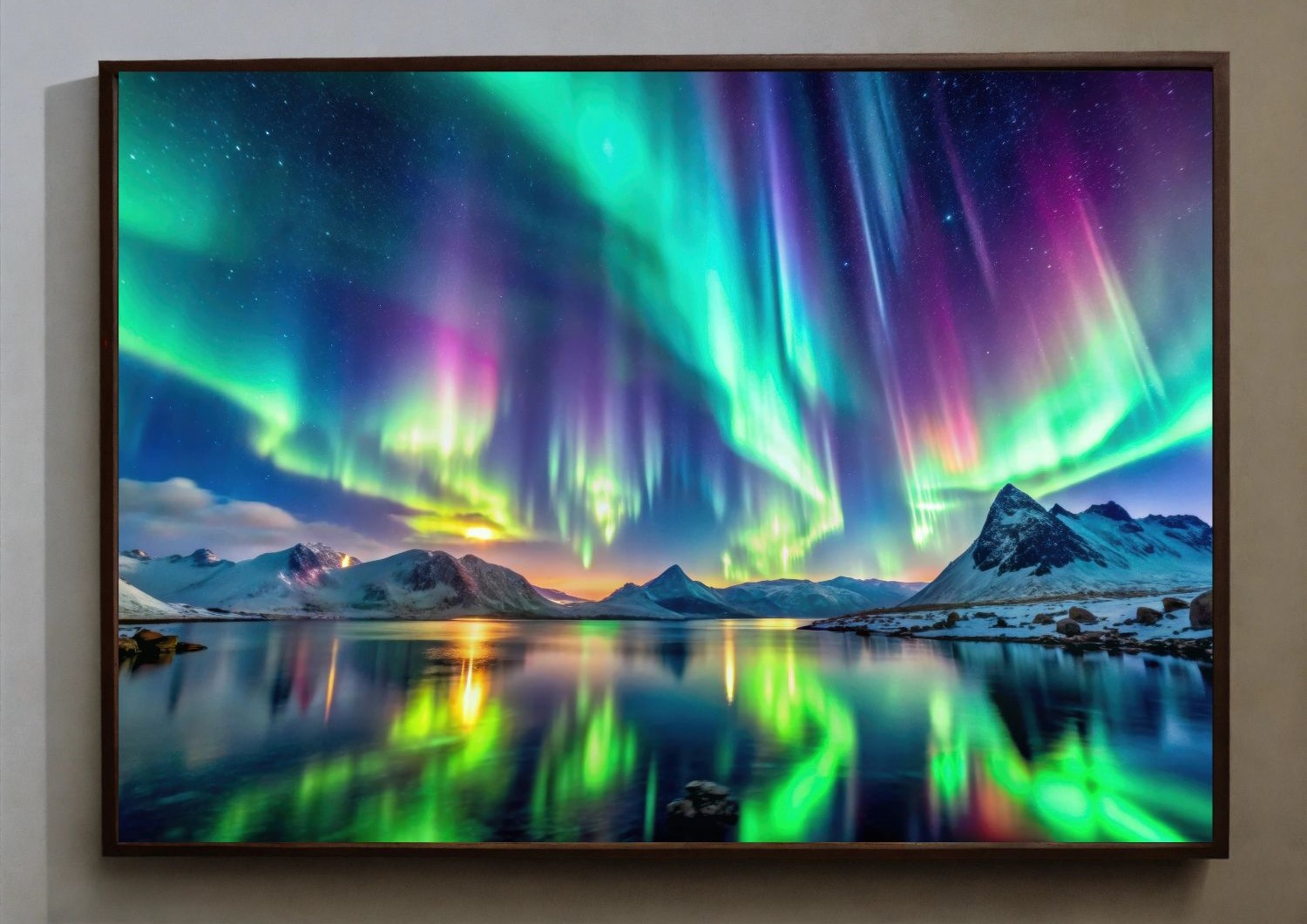 Quadro Decorativo Aurora Boreal em Adesivo com Moldura Caixa