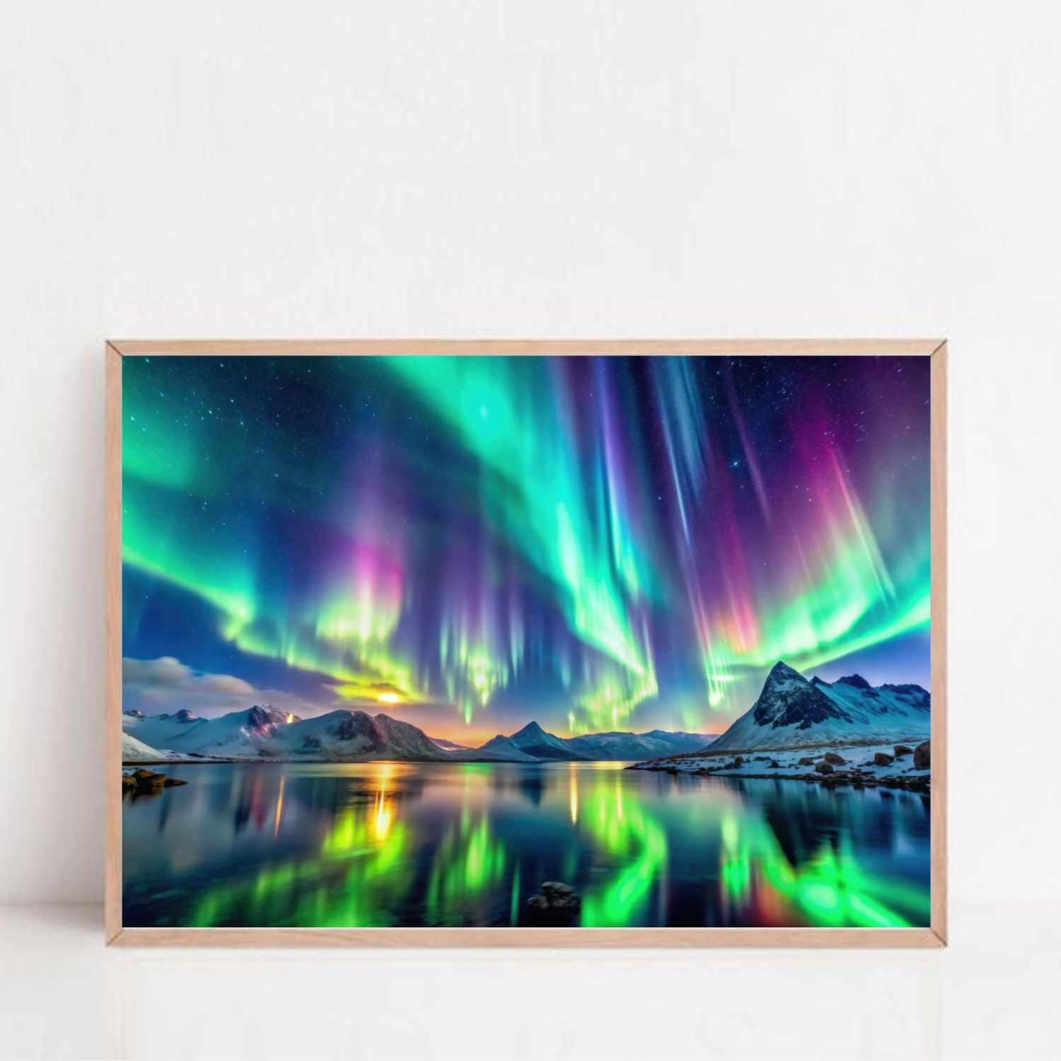 Quadro Decorativo Aurora Boreal em Adesivo com Moldura Caixa