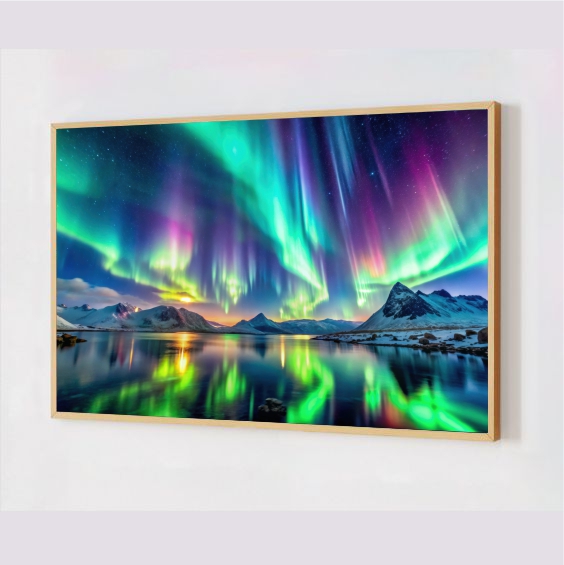 Quadro Decorativo Aurora Boreal em Adesivo com Moldura Caixa