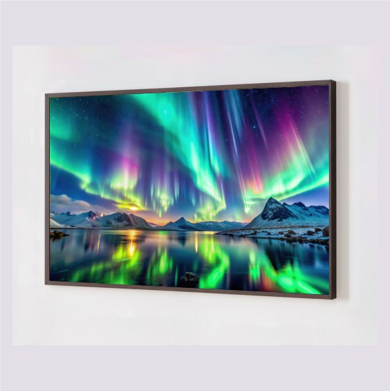 Quadro Decorativo Aurora Boreal em Adesivo com Moldura Caixa