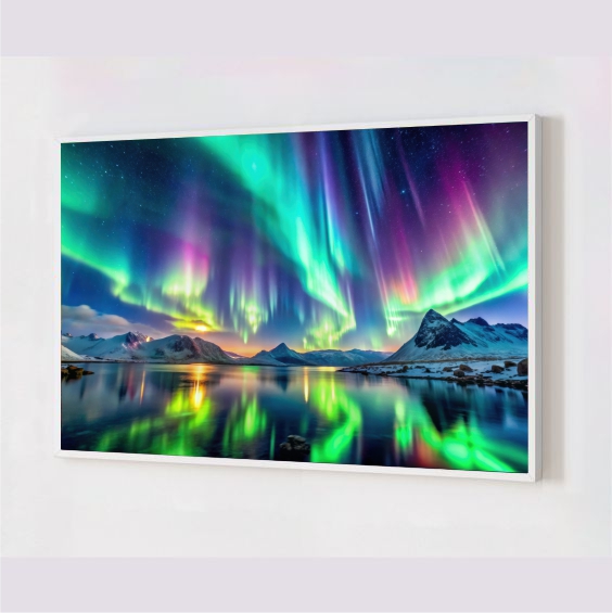 Quadro Decorativo Aurora Boreal em Adesivo com Moldura Caixa