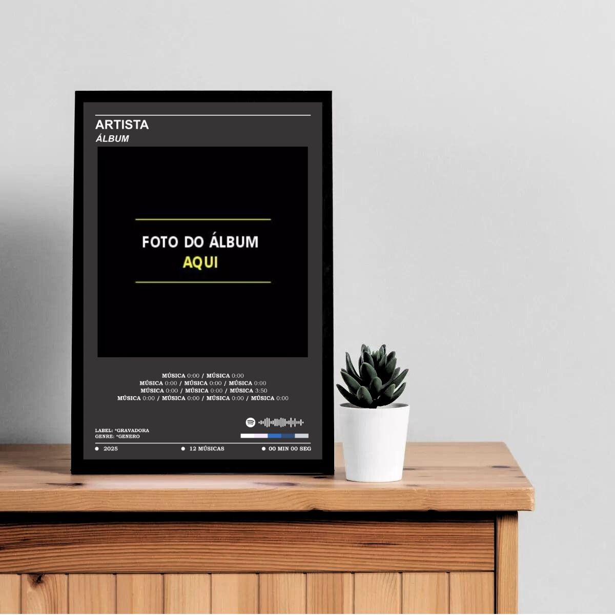 3 Quadros Decorativos Álbum Spotify Personalizado