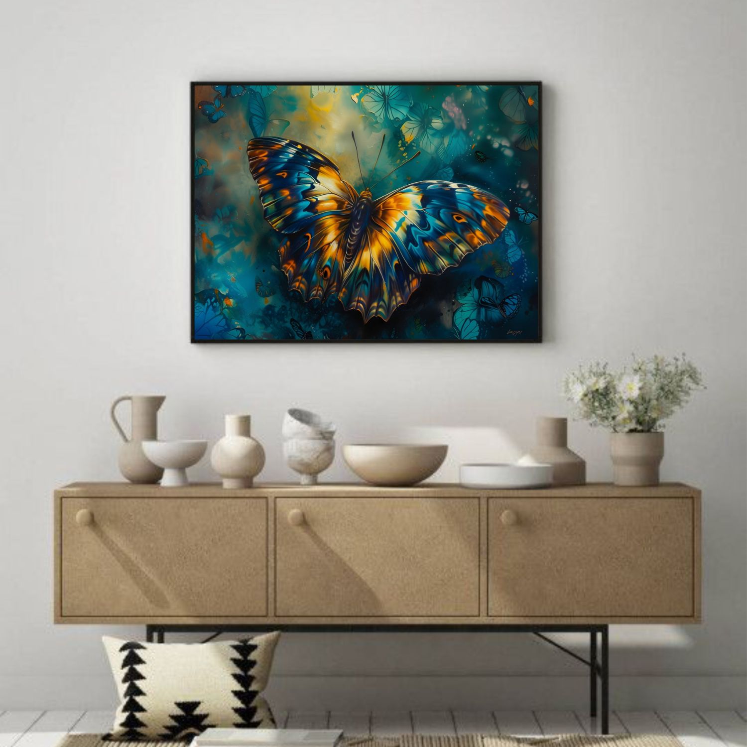 Quadro Decorativo Borboleta em Adesivo com Moldura Caixa