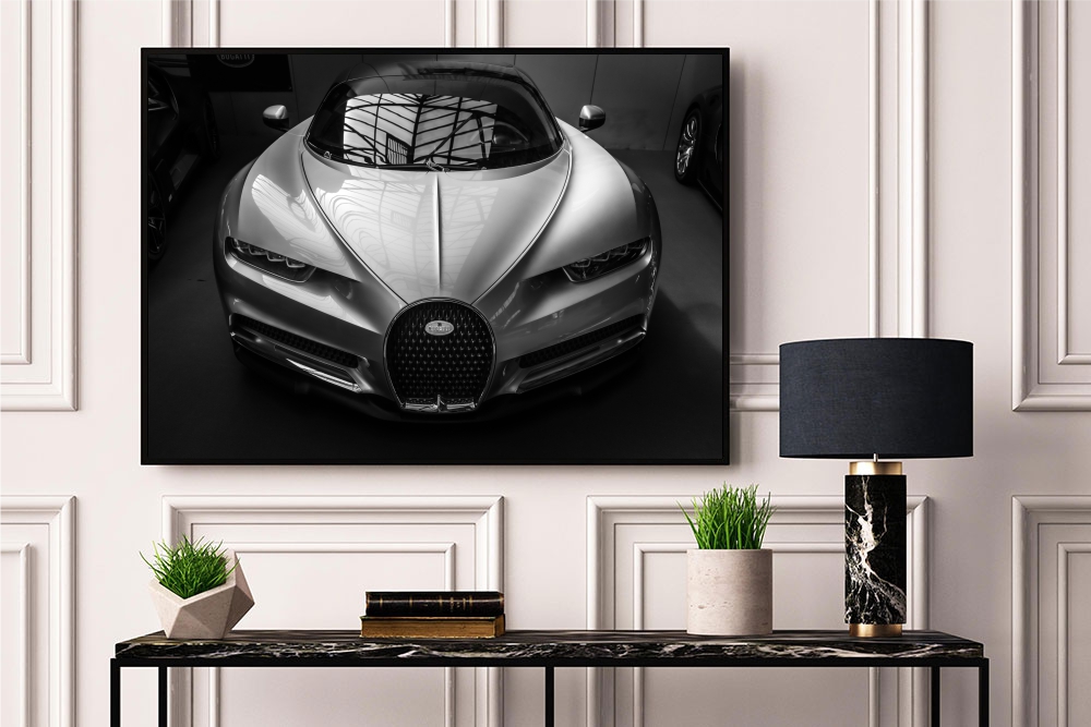 Quadro Decorativo Bugatti Chiron em Adesivo com Moldura Caixa