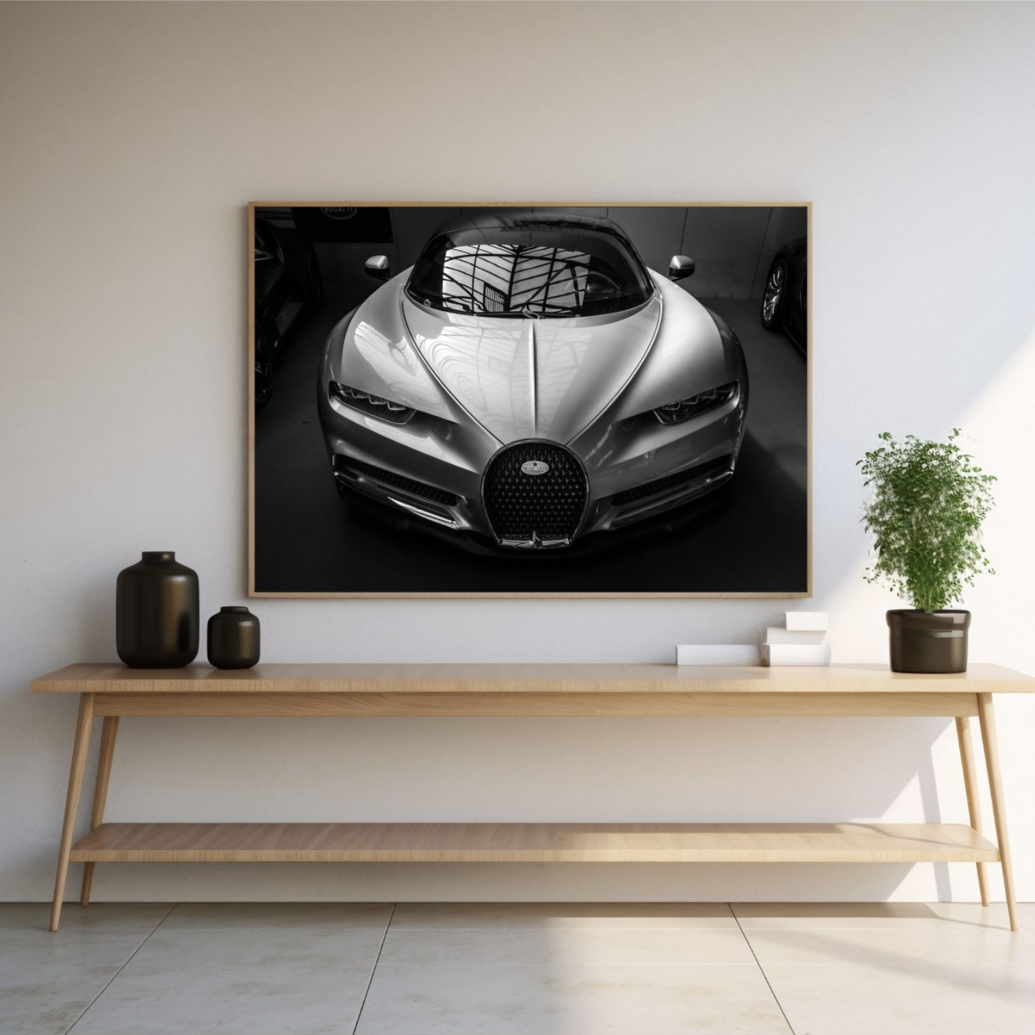 Quadro Decorativo Bugatti Chiron em Adesivo com Moldura Caixa