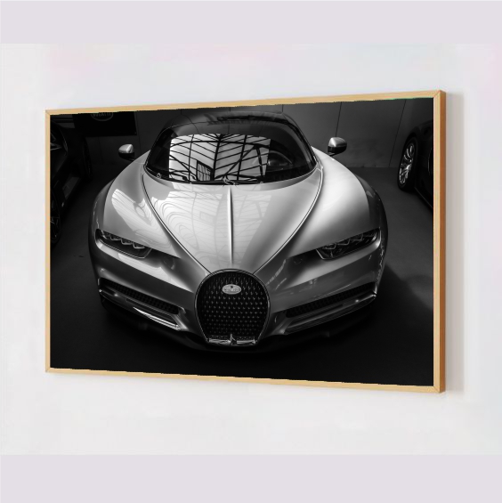 Quadro Decorativo Bugatti Chiron em Adesivo com Moldura Caixa