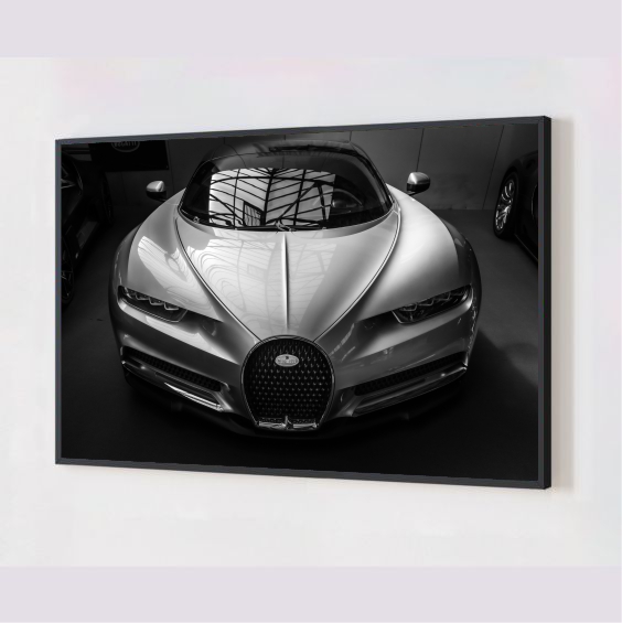 Quadro Decorativo Bugatti Chiron em Adesivo com Moldura Caixa