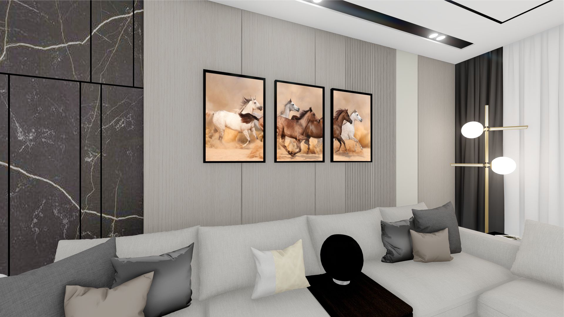 Quadro Decorativo Cavalos Trio em Adesivo com Moldura Caixa