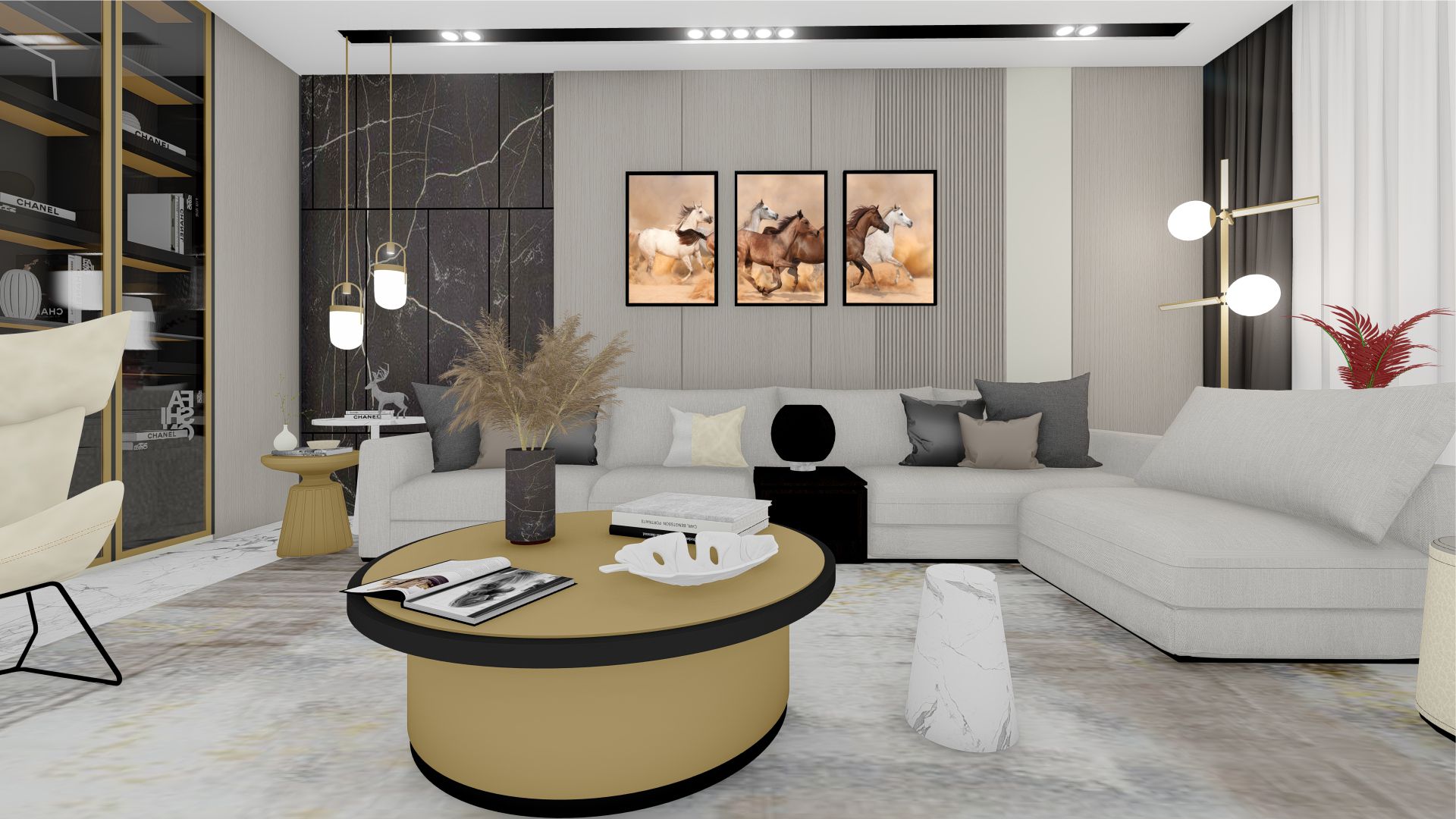 Quadro Decorativo Cavalos Trio em Adesivo com Moldura Caixa