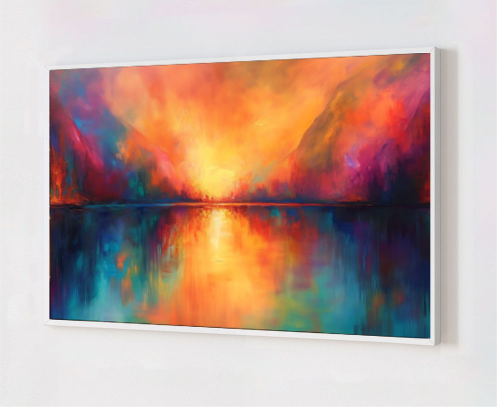 Quadro Decorativo Abstrato Explosão de Cores em Adesivo com Moldura Caixa